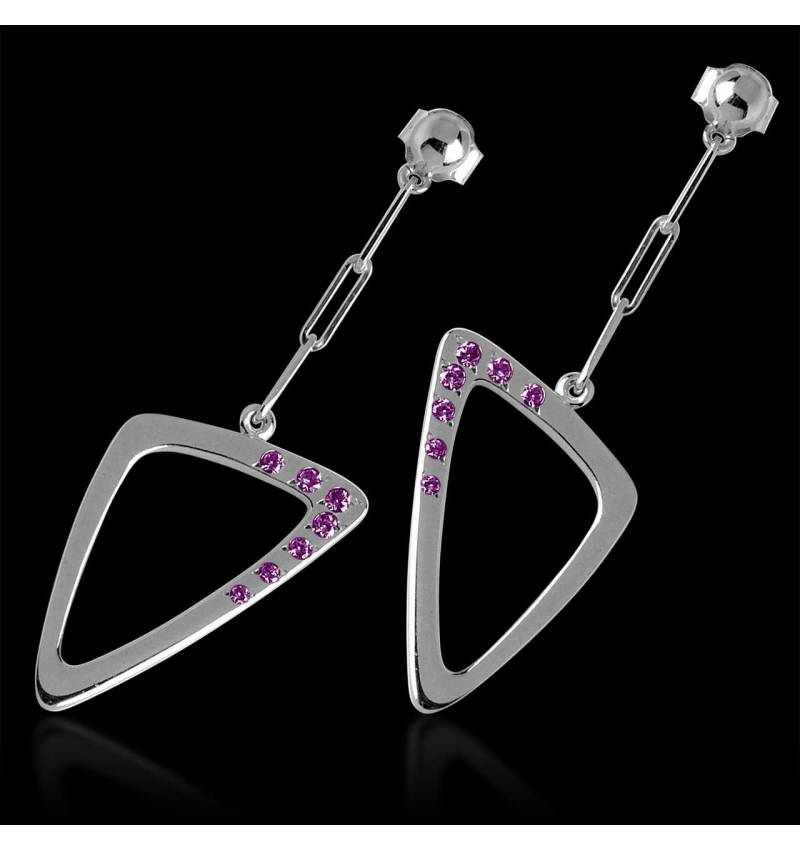 Pink Sapphire Earrings Gold Triangle