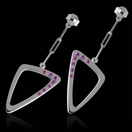 Pink Sapphire Earrings Gold Triangle