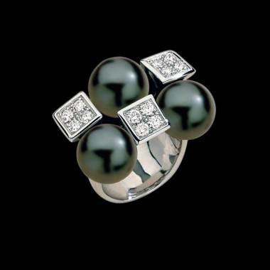 Black Pearl Engagement Ring Diamond Paving Archipel