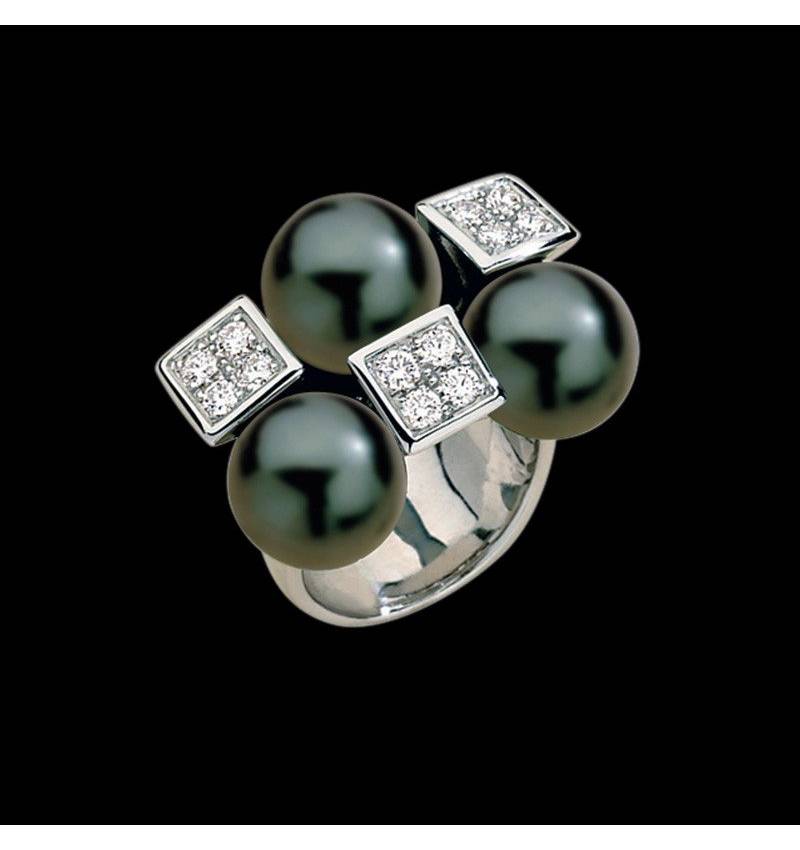 Black Pearl Engagement Ring Diamond Paving Archipel