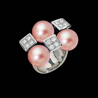 Pink Pearl Engagement Ring Diamond Paving White Gold Archipel