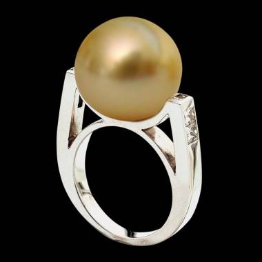 Gold Pearl Engagement Rings Diamond Paving White Gold  Princesse Bora Bora