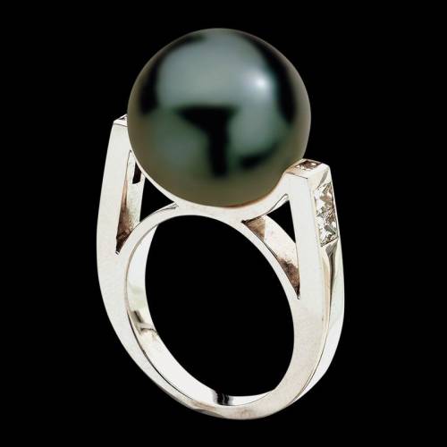 Black Pearl Engagement Ring White Gold Princesse Bora Bora 