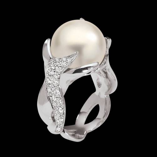 White Pearl Engagement Ring White Gold Naïade