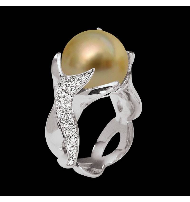 Gold Pearl Engagement Ring White Gold Naïade