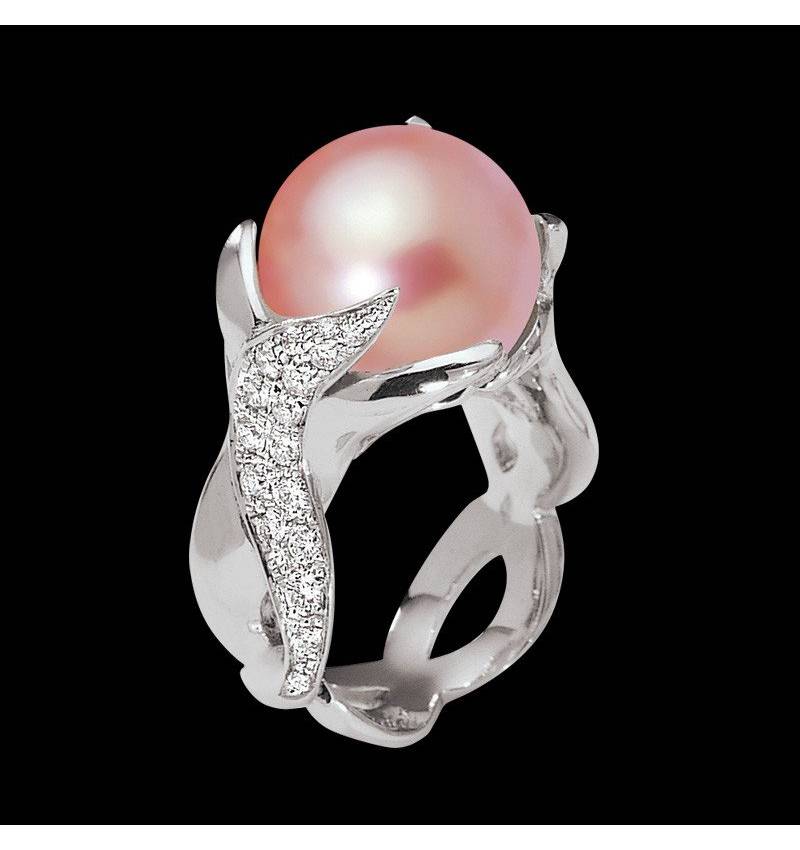 Pink Pearl Ring White Gold Naïade