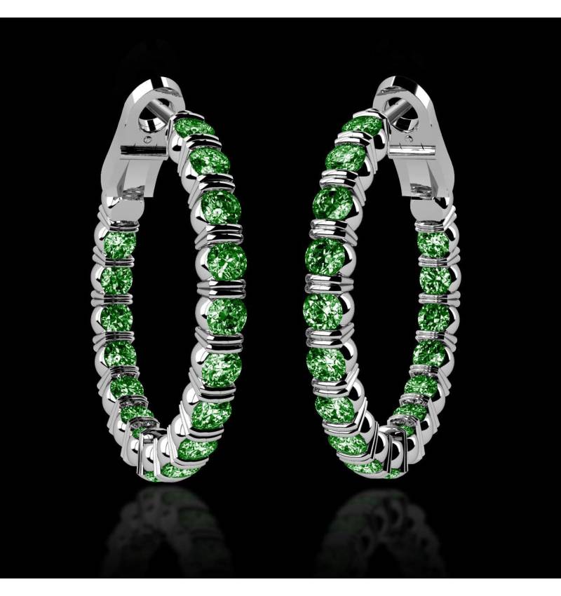Emerald earrings Gold Diamond Paving Créoles Inside