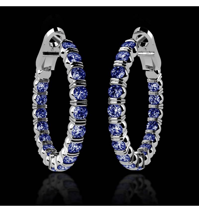 Blue Sapphire Earrings Diamond Paving Gold Creoles Inside 