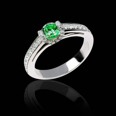 Emerald engagement ring diamond paving white gold Hera