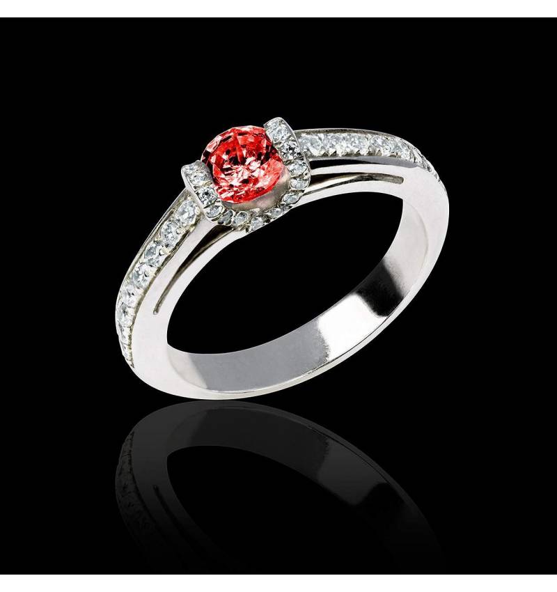 Ruby engagement ring diamond paving white gold Hera