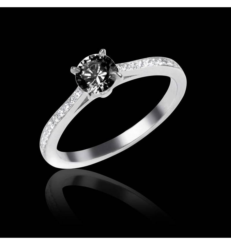 Black Diamond Engagement Ring  Diamond Paving  White Gold  Elodie