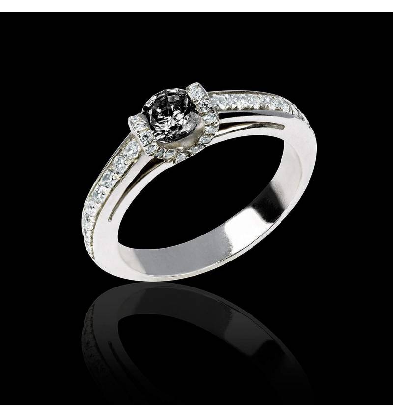 Black diamond engagement ring diamond paving white gold Hera