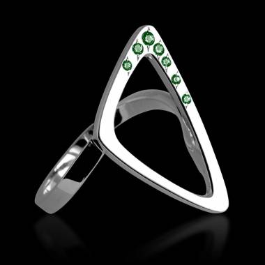 Engagement Ring Emerald Paving White Gold Triangle