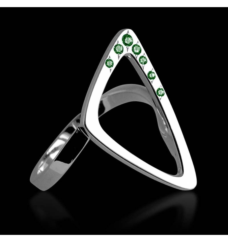 Engagement Ring Emerald Paving White Gold Triangle
