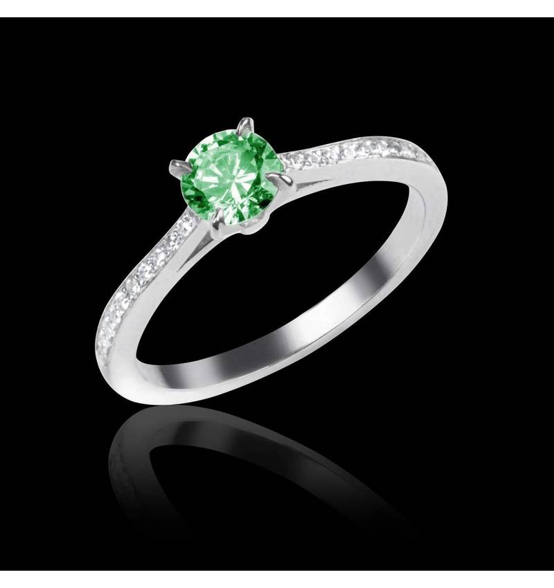 Emerald Engagement Ring  Diamond Paving  White Gold  Elodie