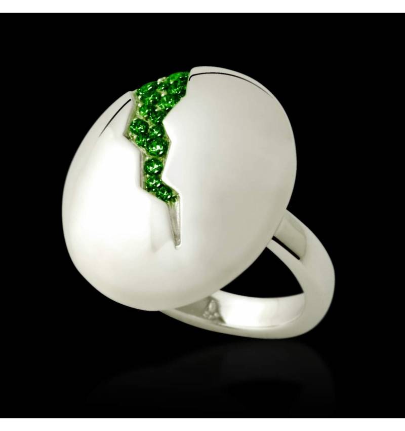 Engagement Ring Emerald Paving White Gold Quake