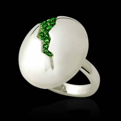 Engagement Ring Emerald Paving White Gold Quake