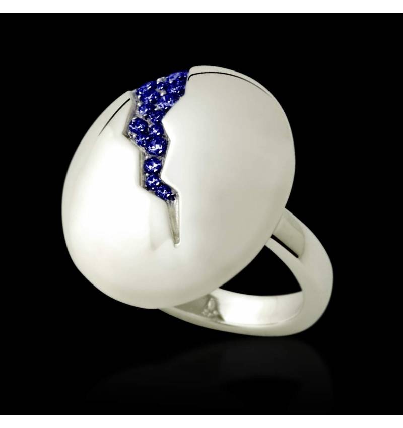 Engagement Ring Blue sapphire Paving White Gold Quake
