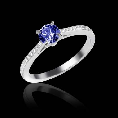 Blue Sapphire Engagement Ring Diamond Paving White Gold Elodie 