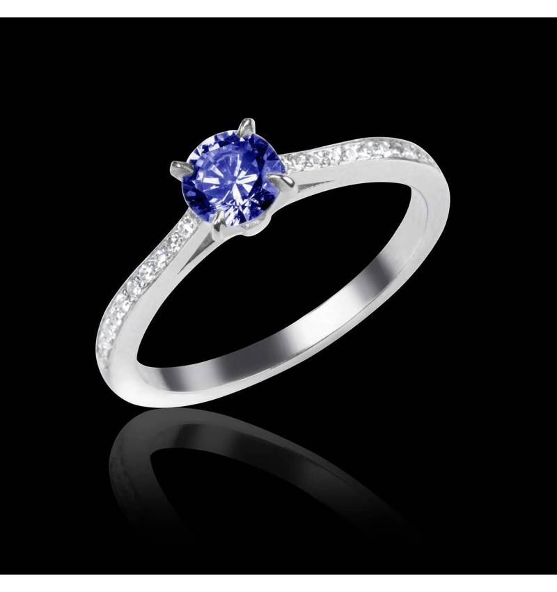 Blue Sapphire Engagement Ring Diamond Paving White Gold Elodie 
