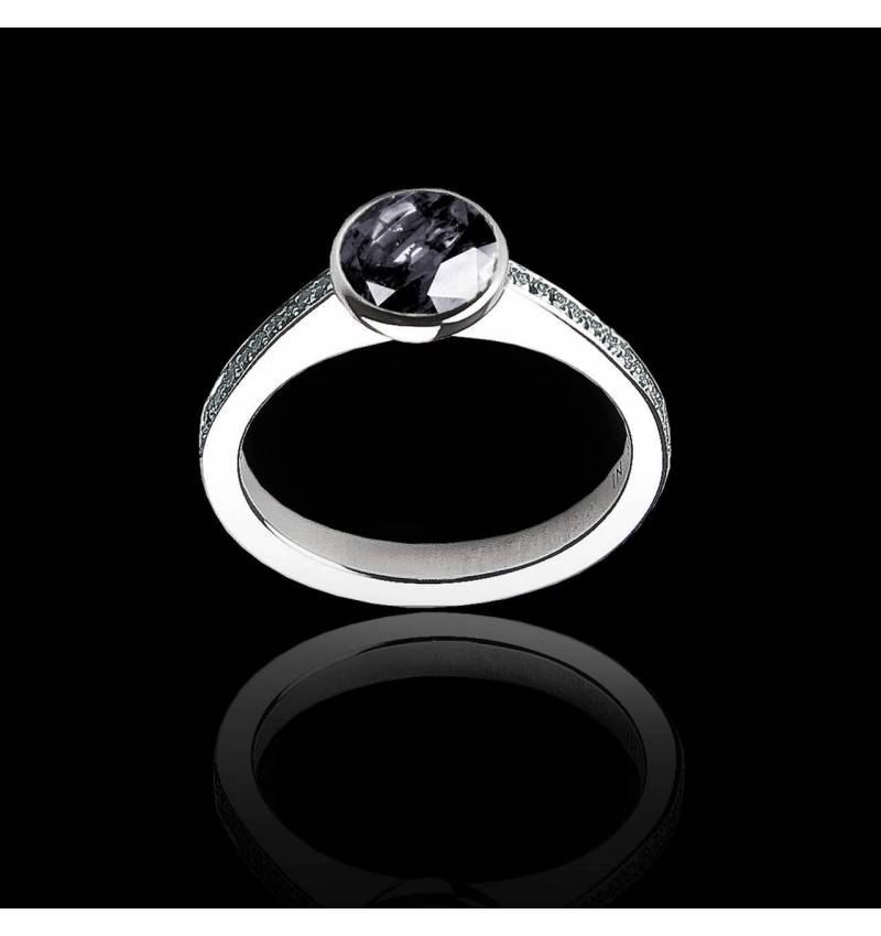 Black Diamond Engagement Ring White Gold Moon