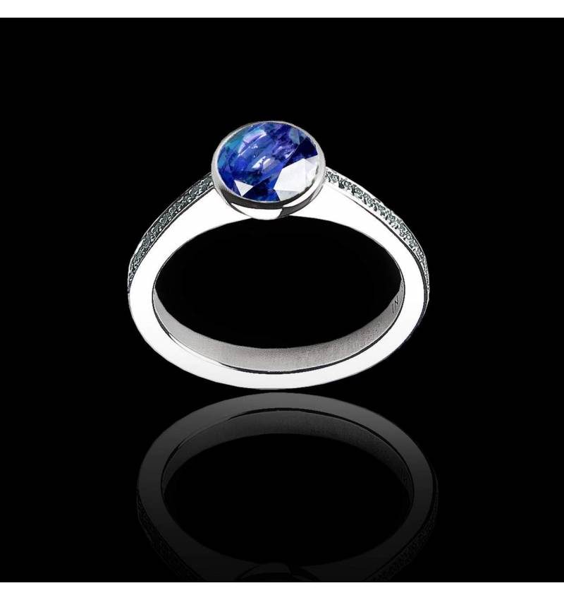 Blue Sapphire Engagement Ring White Gold Moon
