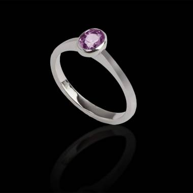 Oval pink sapphire engagement ring white gold Moon Solo