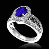 Blue Sapphire Engagement Ring Diamond Paving White Gold Tsarine