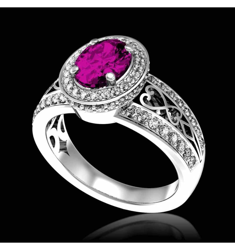 Pink Sapphire Engagement Ring Diamond Paving White Gold Tsarine