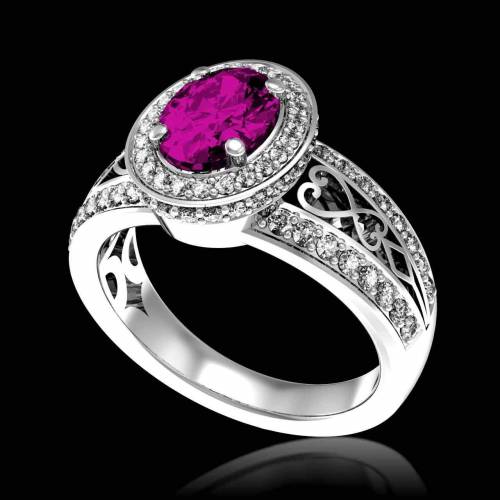 Pink Sapphire Engagement Ring Diamond Paving White Gold Tsarine