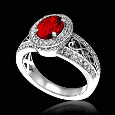 Ruby Engagement Ring Diamond Paving White Gold Tsarine