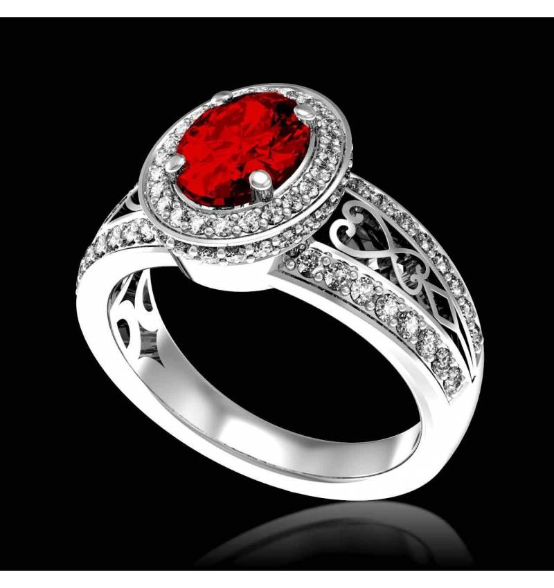 Ruby Engagement Ring Diamond Paving White Gold Tsarine