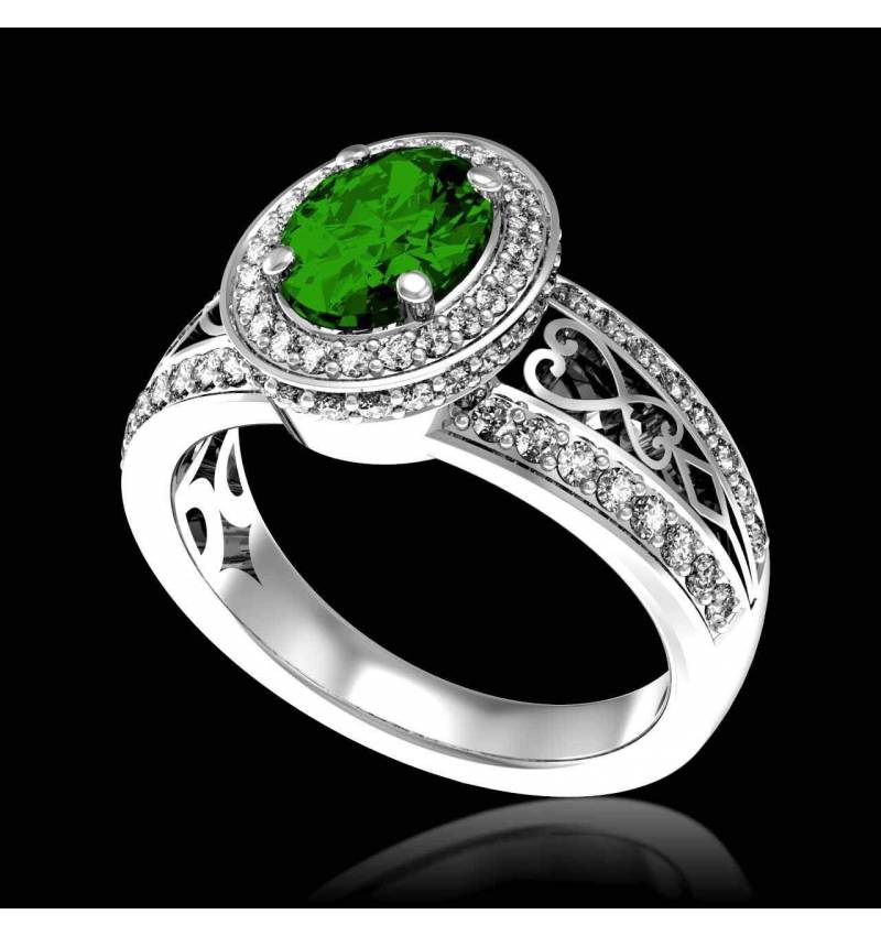 Emerald Engagement Ring Diamond Paving White Gold Tsarine