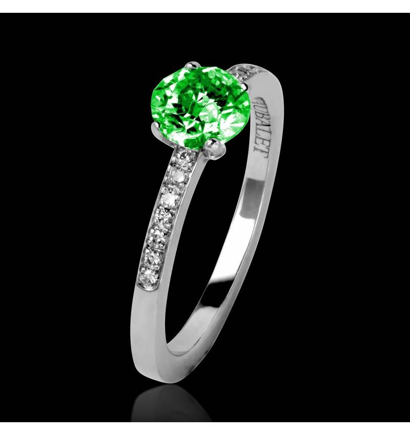Emerald Engagement Ring Diamond Paving White Gold Judith