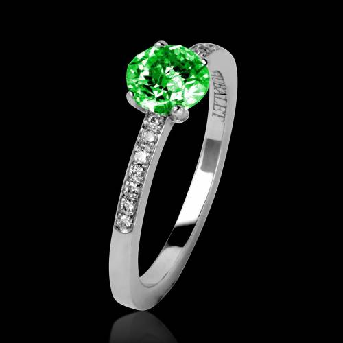 Emerald Engagement Ring Diamond Paving White Gold Judith