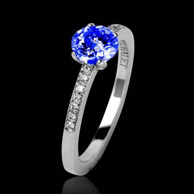 Blue Sapphire Engagement Ring Diamond Paving White Gold  Judith 