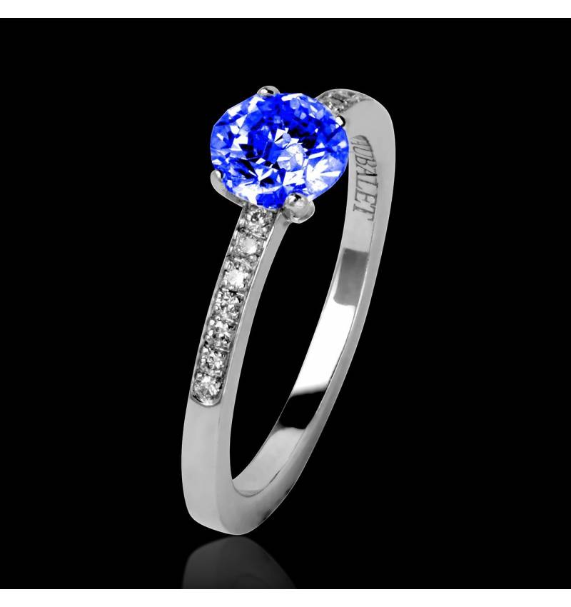 Blue Sapphire Engagement Ring Diamond Paving White Gold  Judith 