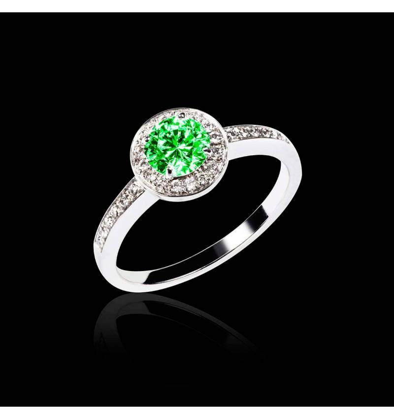 Emerald Engagement Ring Diamond Paving White Gold Rekha