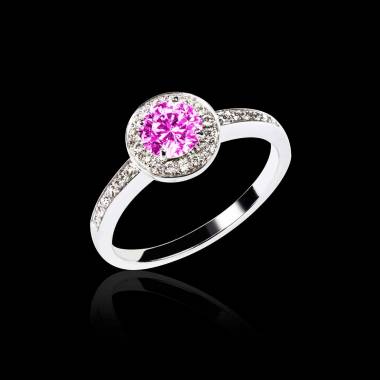 Pink Sapphire Engagement Ring Diamond Paving White Gold Rekha