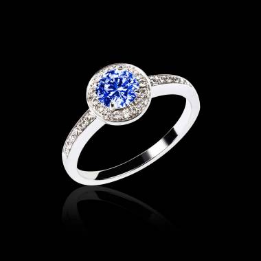 Blue Sapphire Engagement Ring Diamond Paving White Gold Rekha