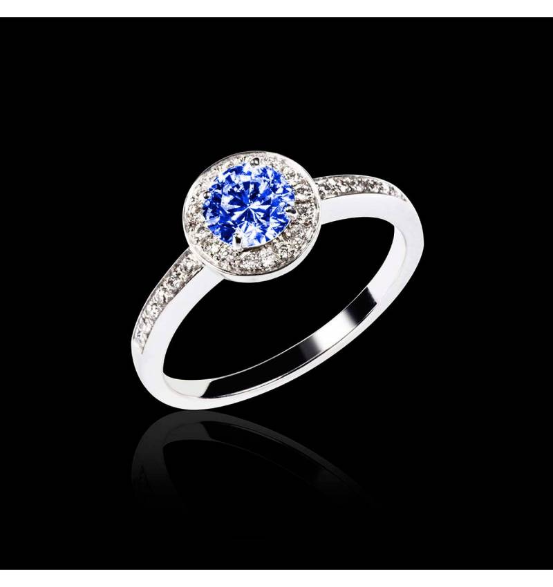 Blue Sapphire Engagement Ring Diamond Paving White Gold Rekha