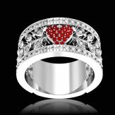 Ruby Engagement Ring Diamond Paving  White Gold  Flowers of Love