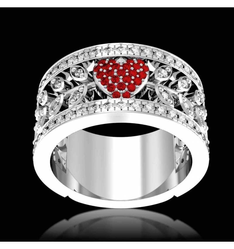 Ruby Engagement Ring Diamond Paving  White Gold  Flowers of Love