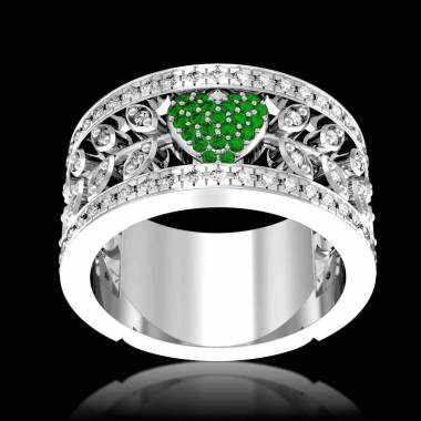 Emerald Diamond Ring Diamond Paving White Gold Flowers of Love 