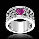 Pink Sapphire Engagement Ring Diamond Paving White Gold Flowers of Love  