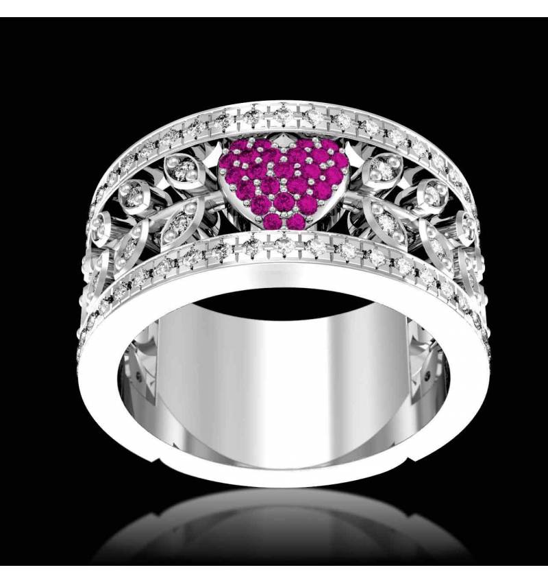 Pink Sapphire Engagement Ring Diamond Paving White Gold Flowers of Love  