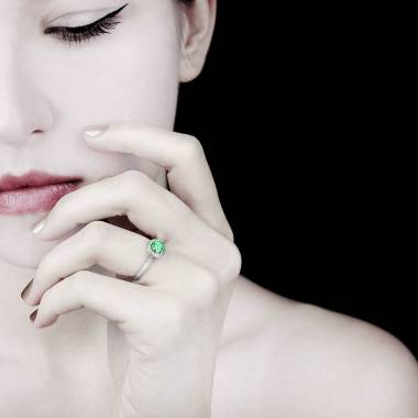 Emerald Engagment Ring Diamond Paving White Gold Rekha Solo
