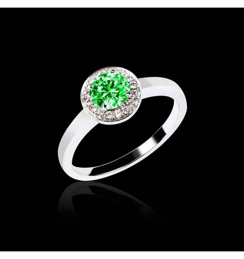 Emerald Engagment Ring Diamond Paving White Gold Rekha Solo