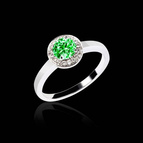 Emerald Engagment Ring Diamond Paving White Gold Rekha Solo