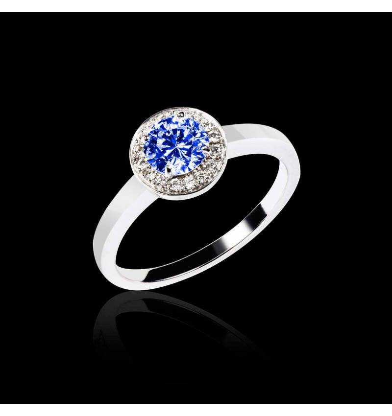 Blue Sapphire Engagement Ring Diamond Paving White Gold Rekha Solo